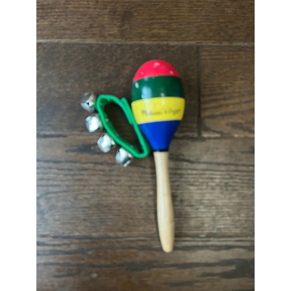 Melissa & Doug Wooden Musical Instrument Set Maraca Tambourine Guiro Wrist Bells
